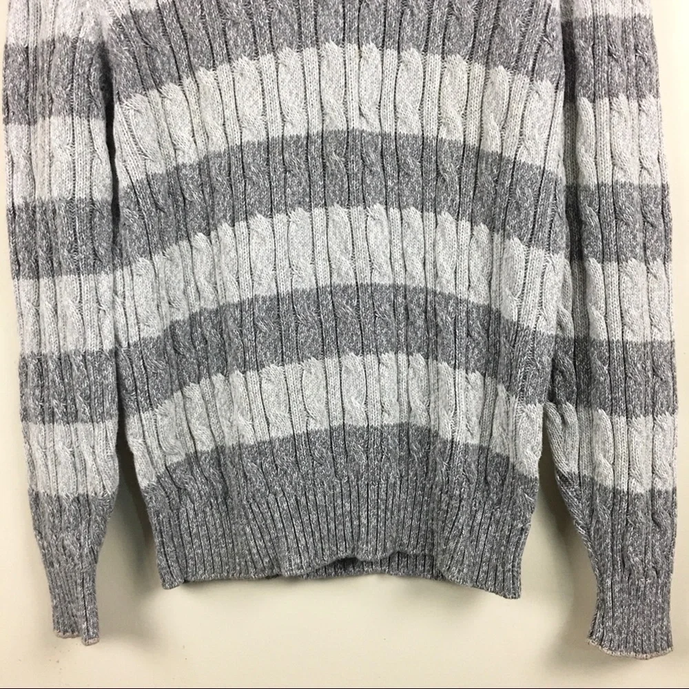 Brunello Cucinelli Men’s Gray‎ Striped Cable Knit Pullover Sweater